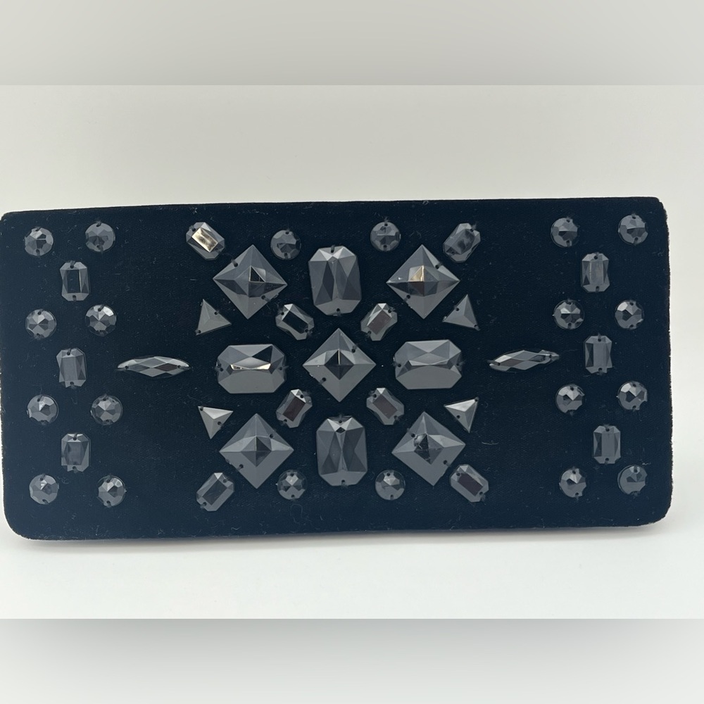 Kotur for Scoop NYC - Black Velvet Clutch Purse with Black Shiny Onyx Stones Y2K